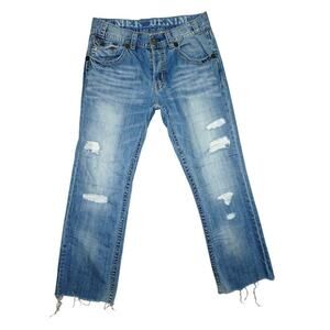 MEK Denim Recife Distressed Straight 33x34 – Raw Hem – Embroidered Back Pockets